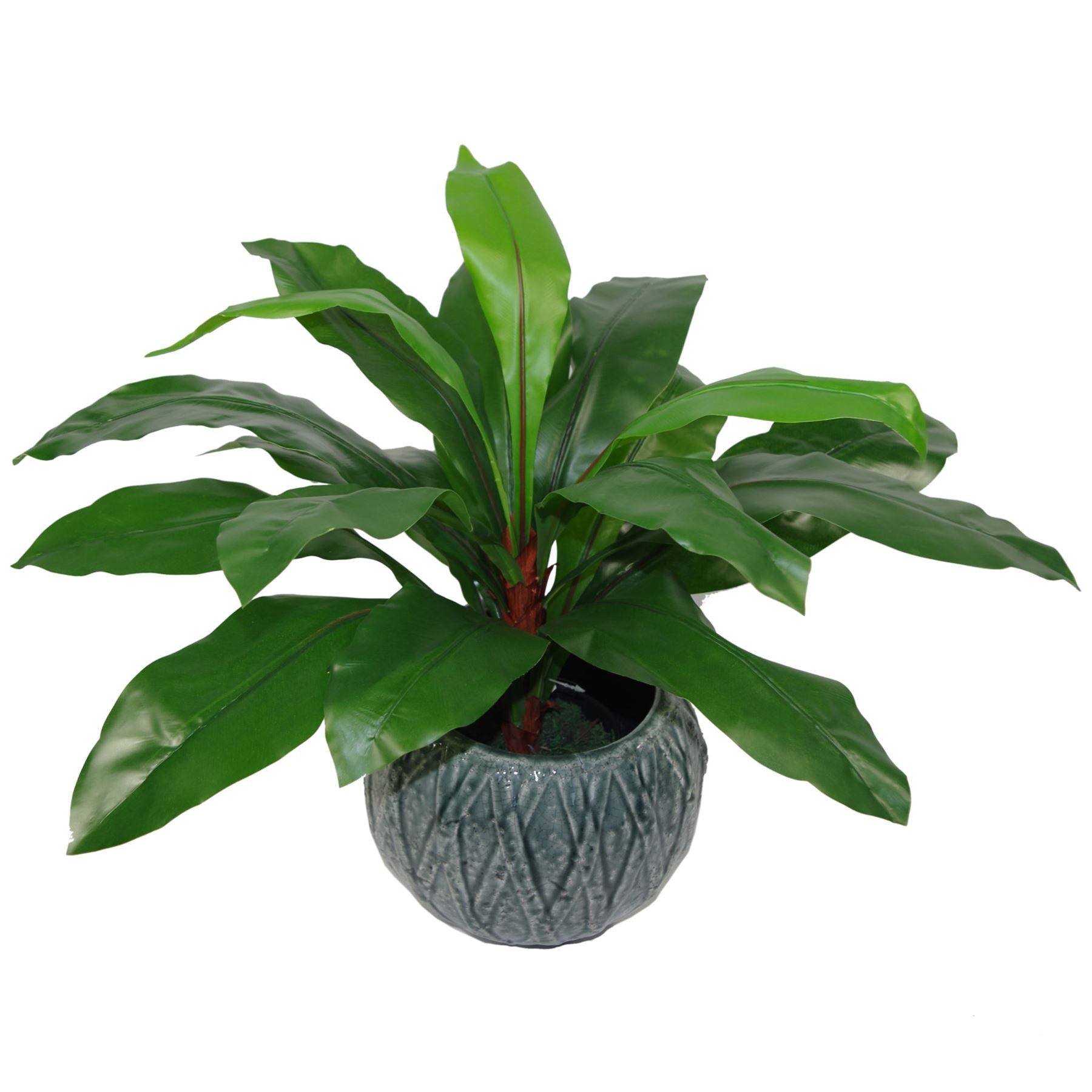Artificial birds nest fern with large realistic green fronds in a plastic weighted pot — view 2