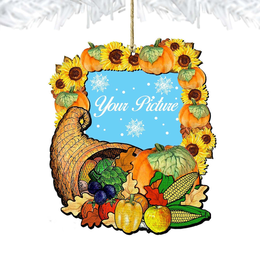 Handcrafted wood Thanksgiving picture frame ornament with festive holiday autumn art for hanging photos — view 4