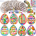 24 piece DIY wooden egg craft kit featuring unpainted hanging ornaments with etched floral patterns
