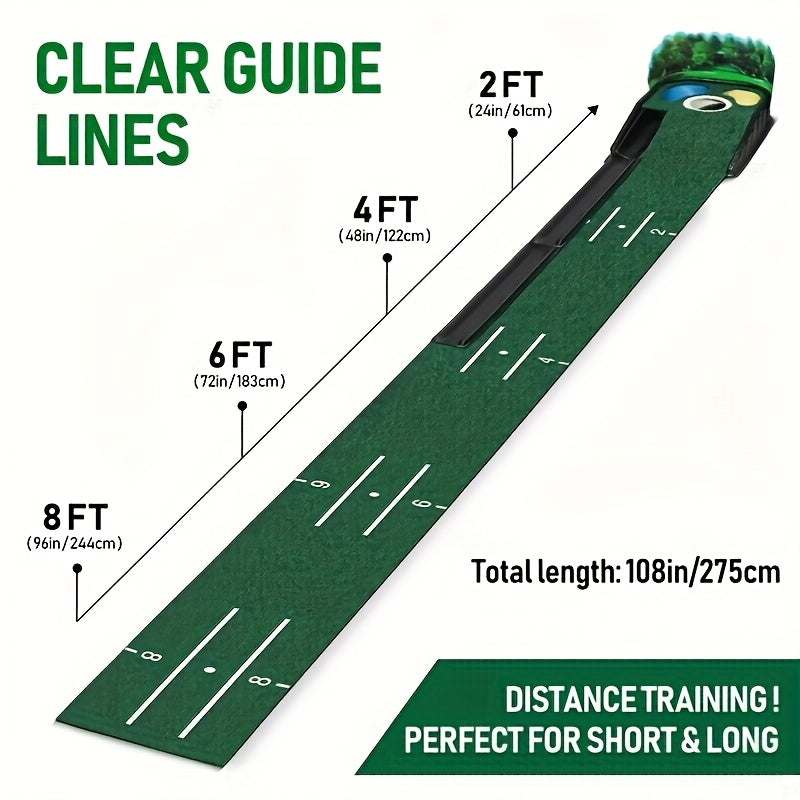 Golf putting mat set with automatic ball return, green felt surface, and ABS plastic base — view 2
