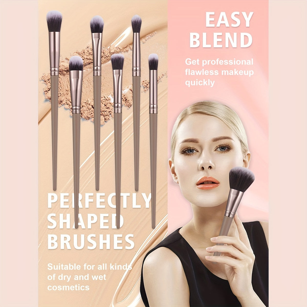 Coffee colored 55 piece makeup brush set with blending sponges puffs and travel bag — view 2