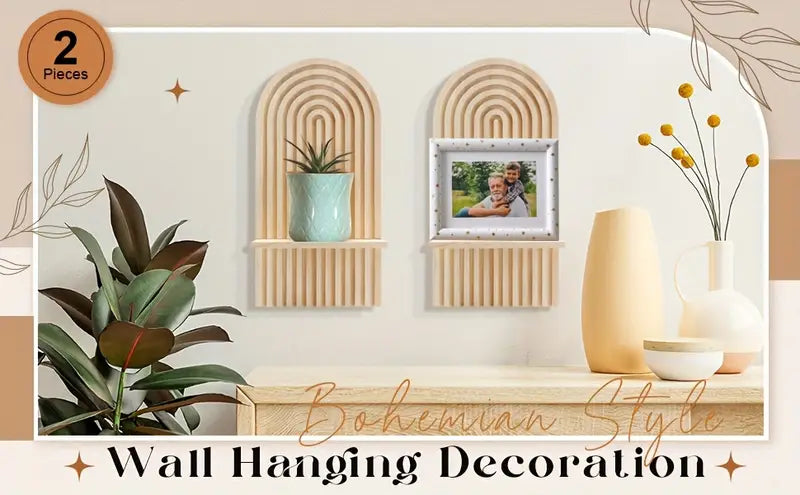 Bohemian wooden sun and rainbow floating wall shelf for baby nursery and kids bedroom decor — view 2