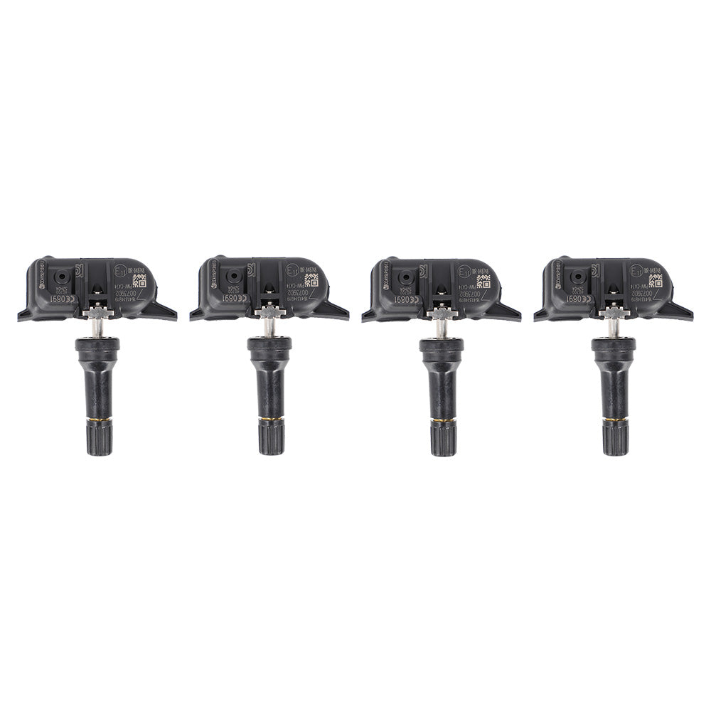 Tyre pressure sensor replacement set of four with black modules and metal valve stems — view 2