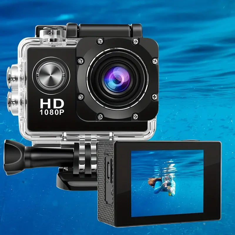 Sleek black HD 1080P sport action camera with waterproof housing and 2-inch LCD screen — view 3