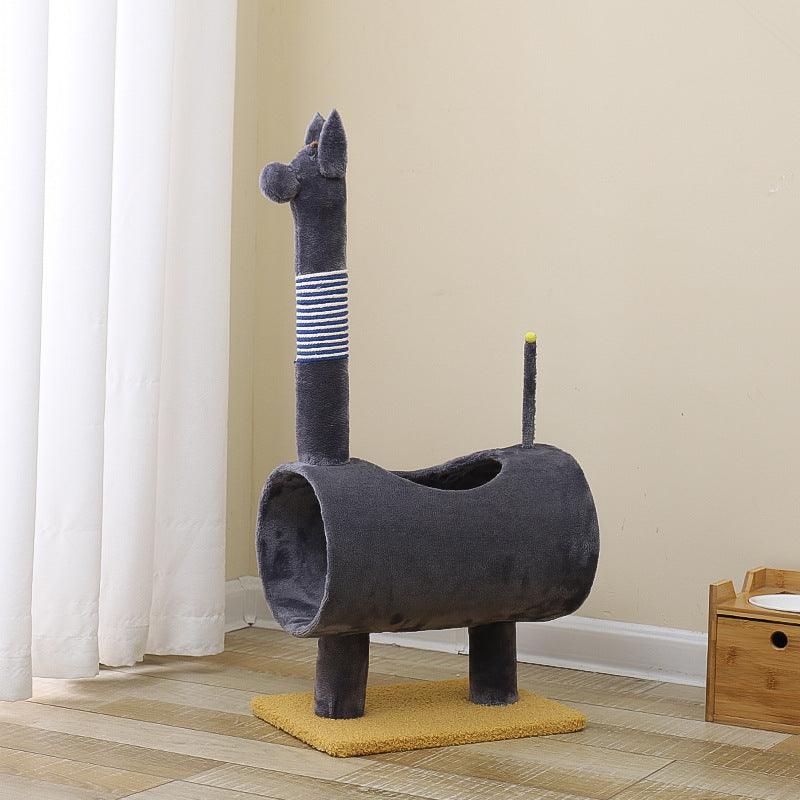 Cat adventure playground climbing frame with built-in litter box in yellow duck animal design.