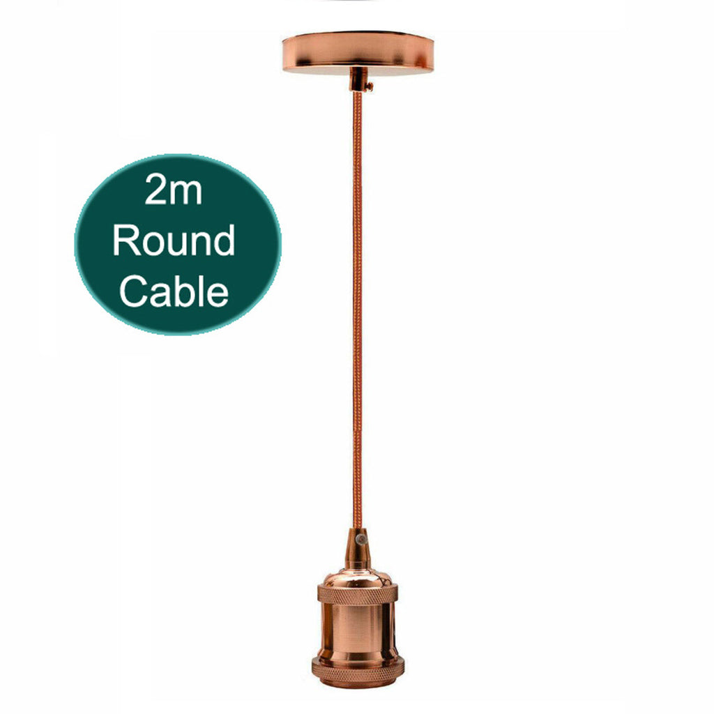 Rose gold vintage E27 pendant light holder with 2 meter fabric cable and ceiling rose