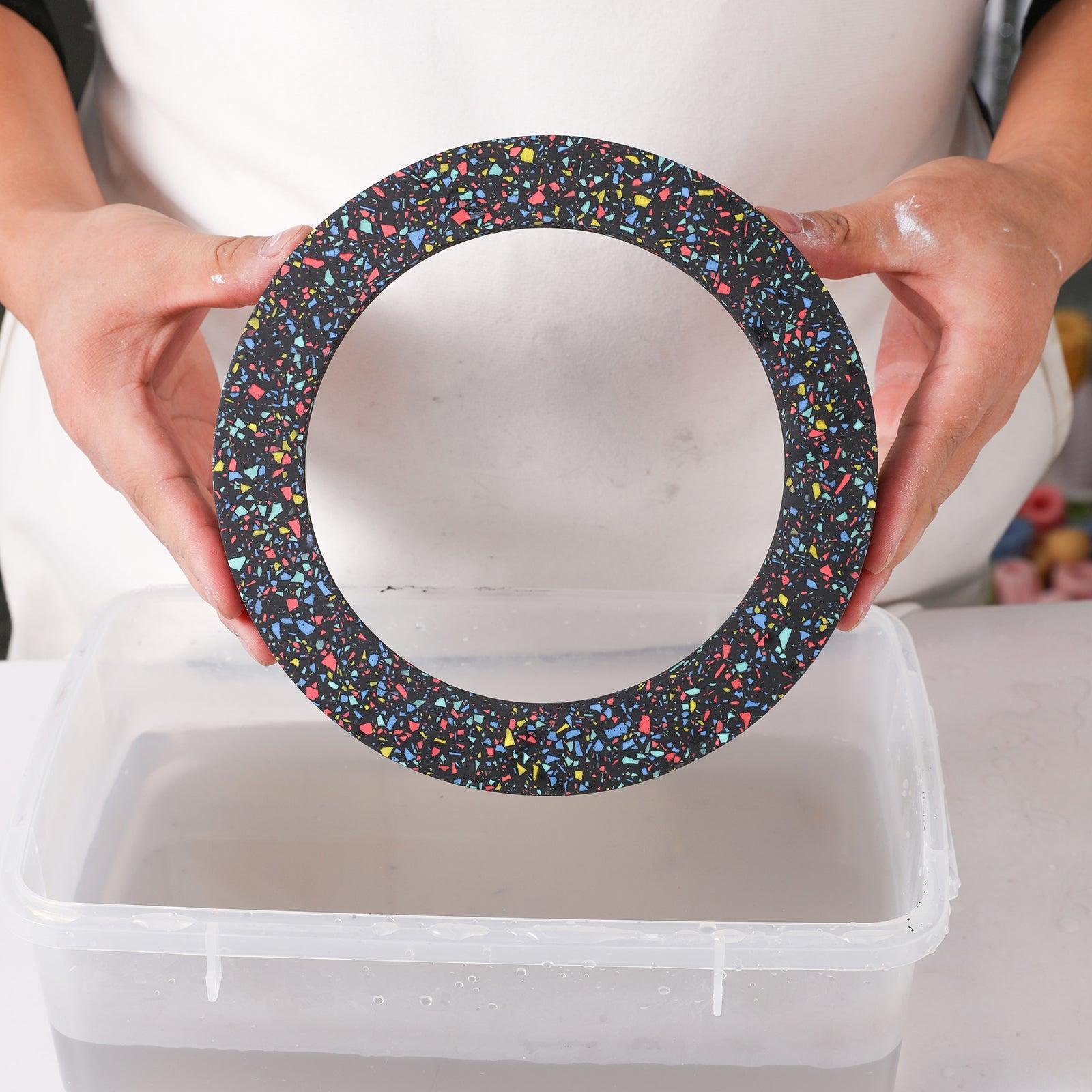 22cm round silicone mirror frame mold with mirror glass and support stand for concrete casting — view 2