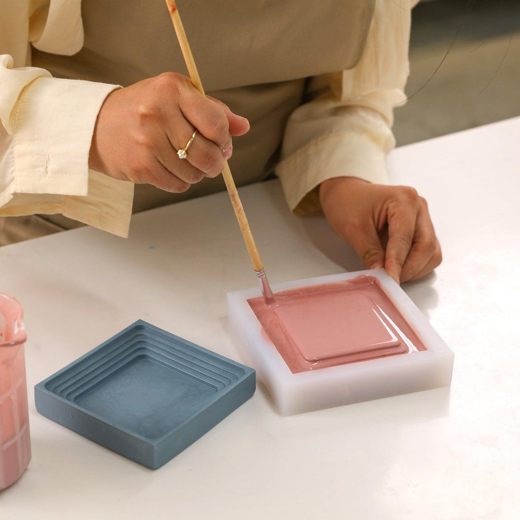 Square large desk caddy silicone mold for concrete casting, shown in a simple geometric shape — view 2