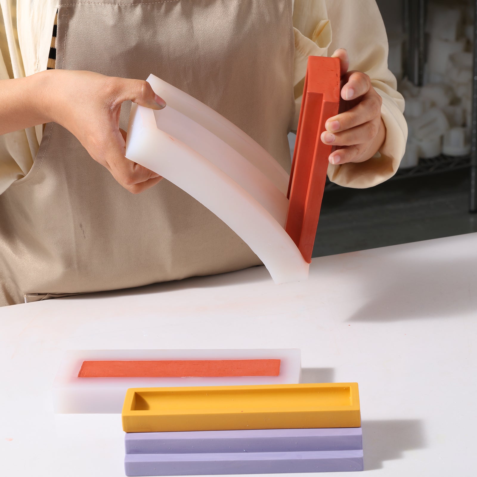 Geometric staircase pen holder silicone mold for concrete and plaster casting craft projects — view 2