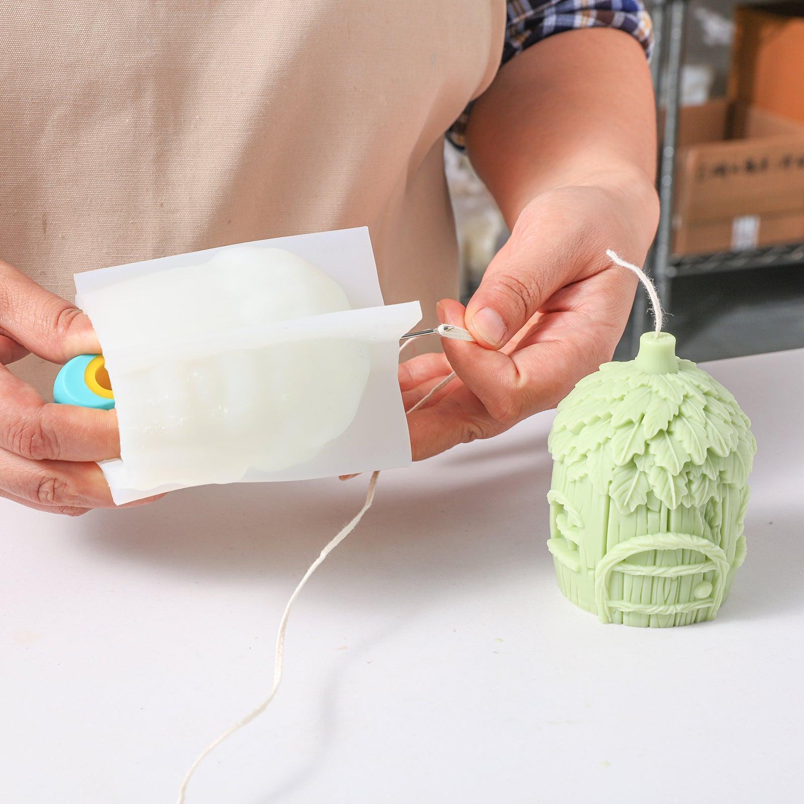 Miniature fairy house candle silicone mold featuring detailed shingled roof and round windows — view 2