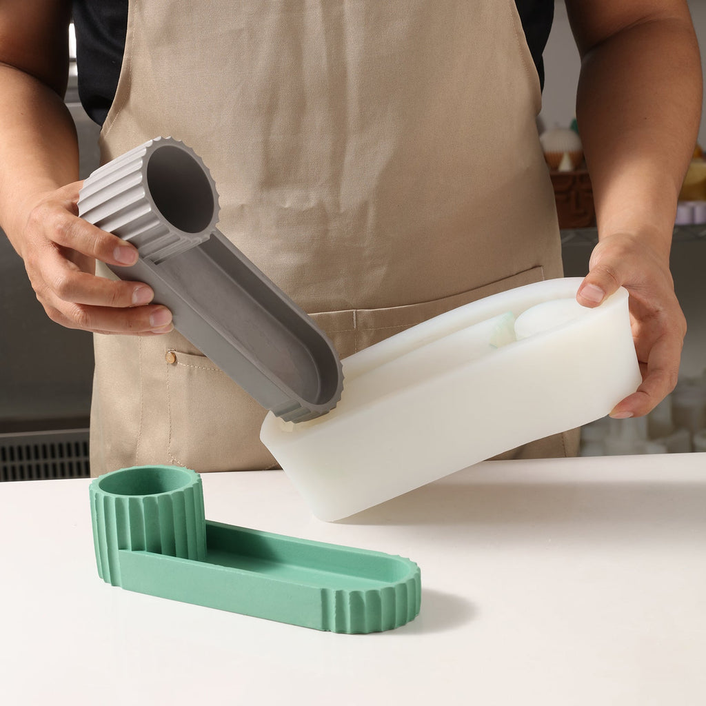 Flexible silicone short pen holder mold for concrete and plaster crafting, geometric shape — view 2
