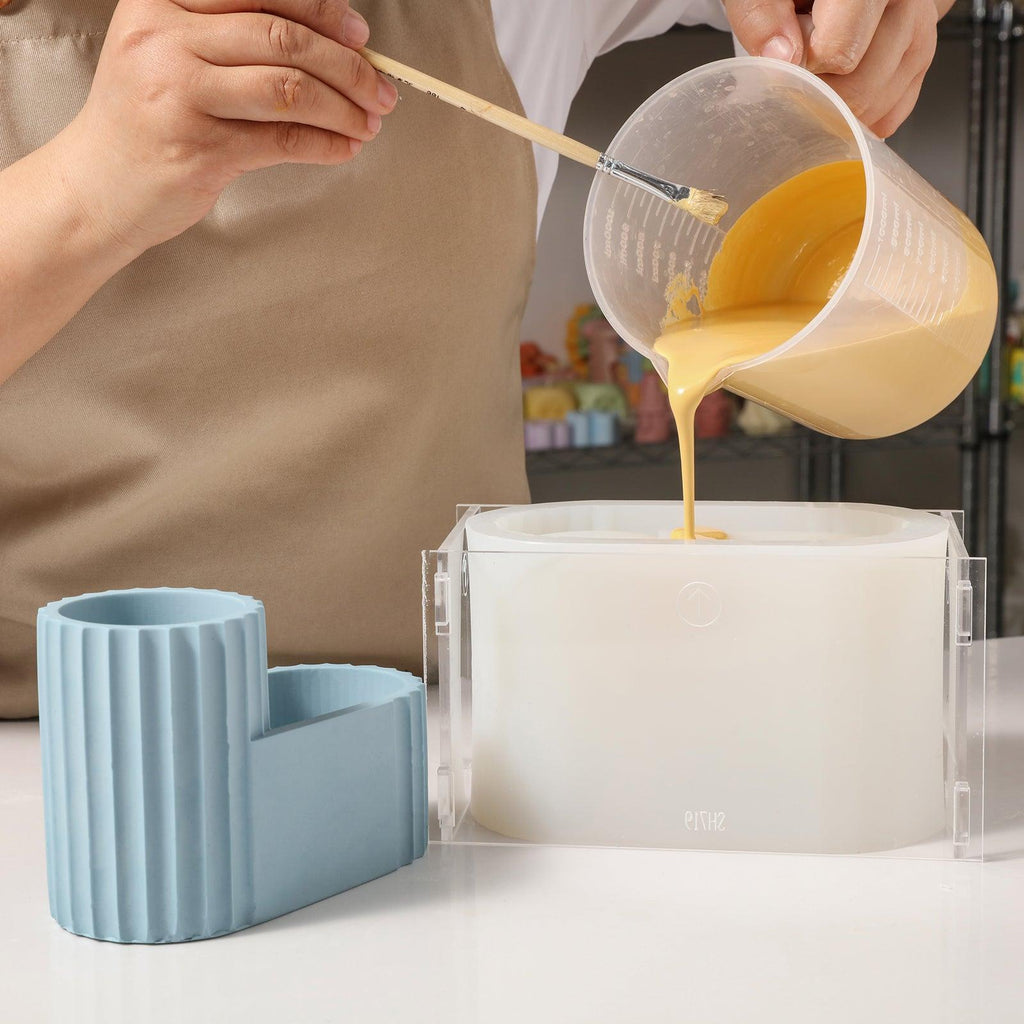 Tall pen holder silicone mold for concrete and plaster casting showing geometric minimalist design — view 2