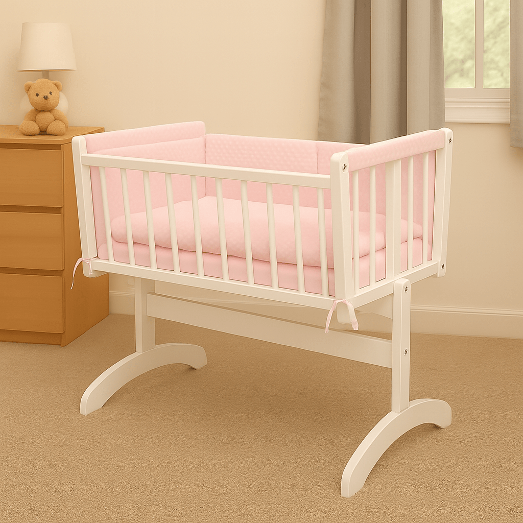 Two piece dimple crib bedding set featuring soft textured nursery quilt and matching protective bumper