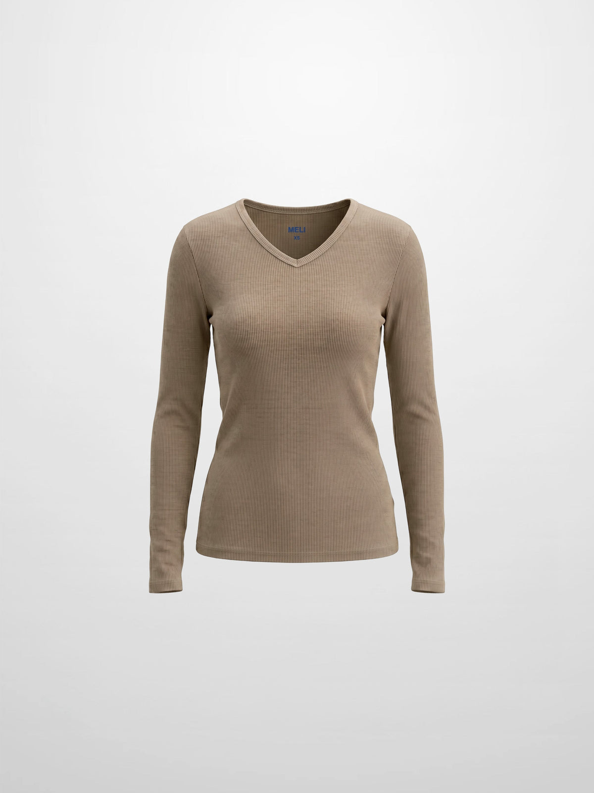 Soft Ribbed High V Tee-Taupe-1