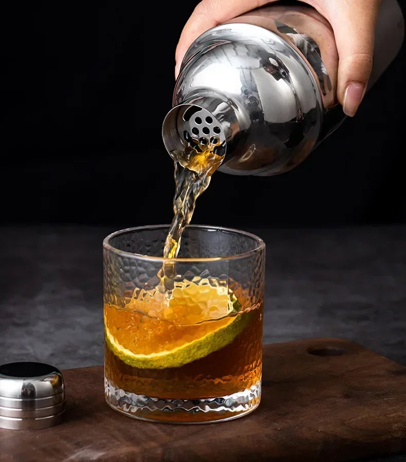 Stainless steel 6-piece cocktail shaker set with jigger, strainer, spoon, and tongs. — view 5