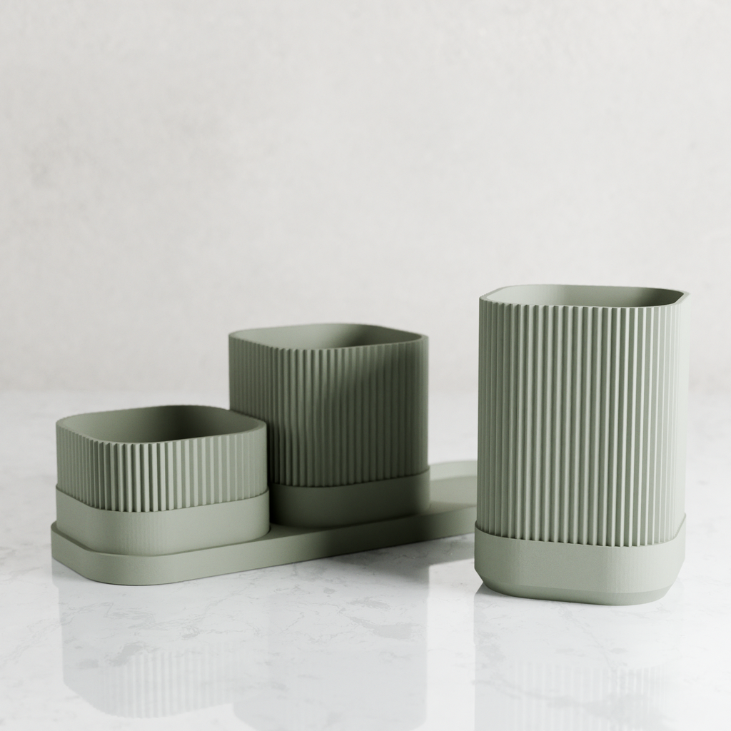 Minimalist 3 piece pencil holder and gardening tool organizer set in sleek modern finish. — view 4
