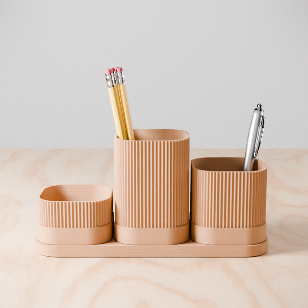 Minimalist 3 piece pencil holder and gardening tool organizer set in sleek modern finish. — view 2