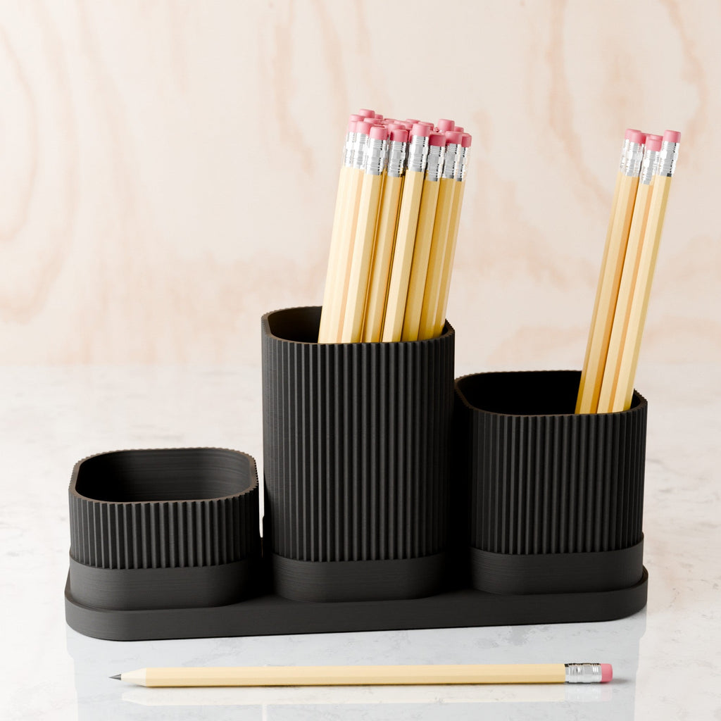Minimalist 3 piece pencil holder and gardening tool organizer set in sleek modern finish. — view 3