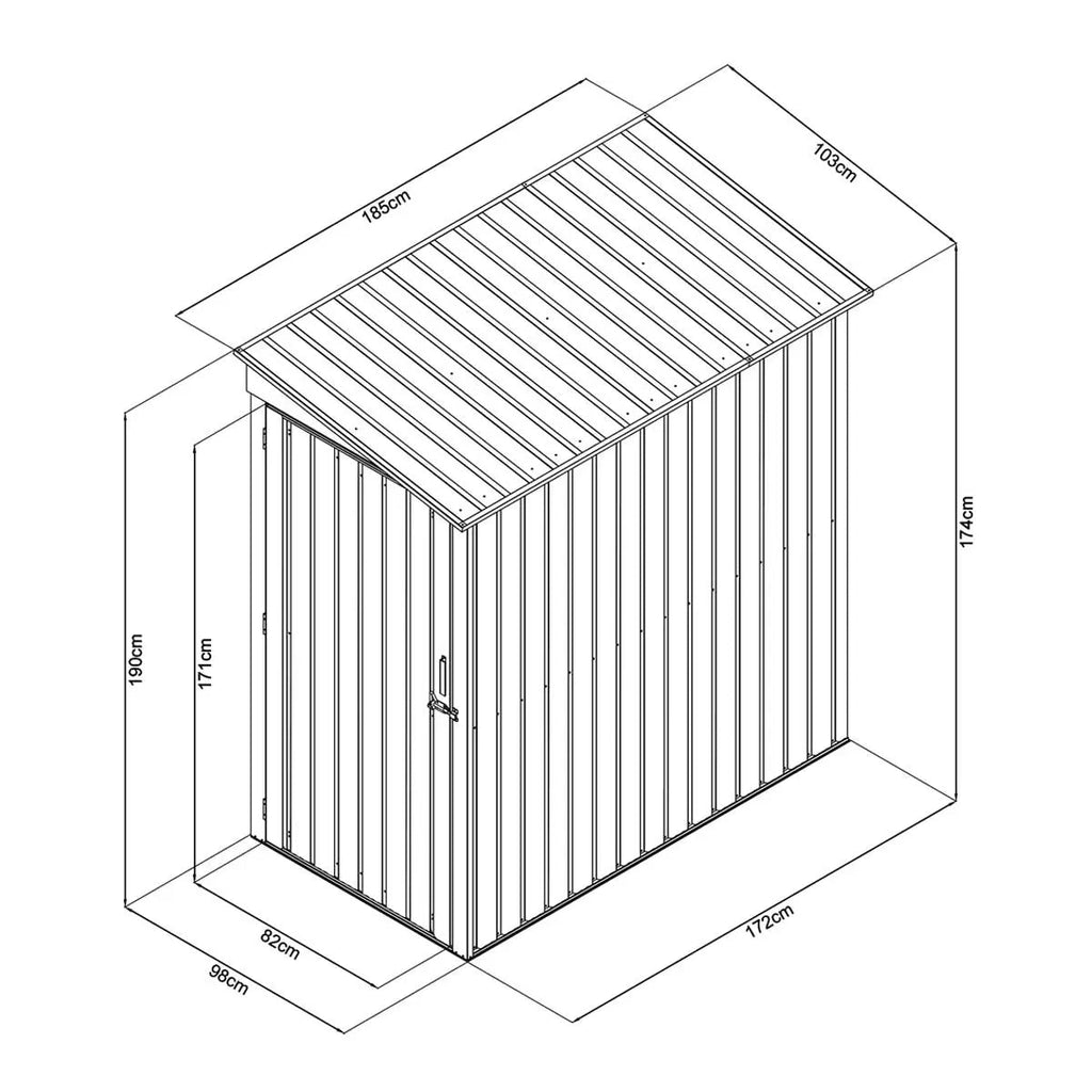 3' x 6' Galvanized Metal Pent Shed, 29 GA Corrugated Metal, 75" Upper edge, TMG-MS0306-2