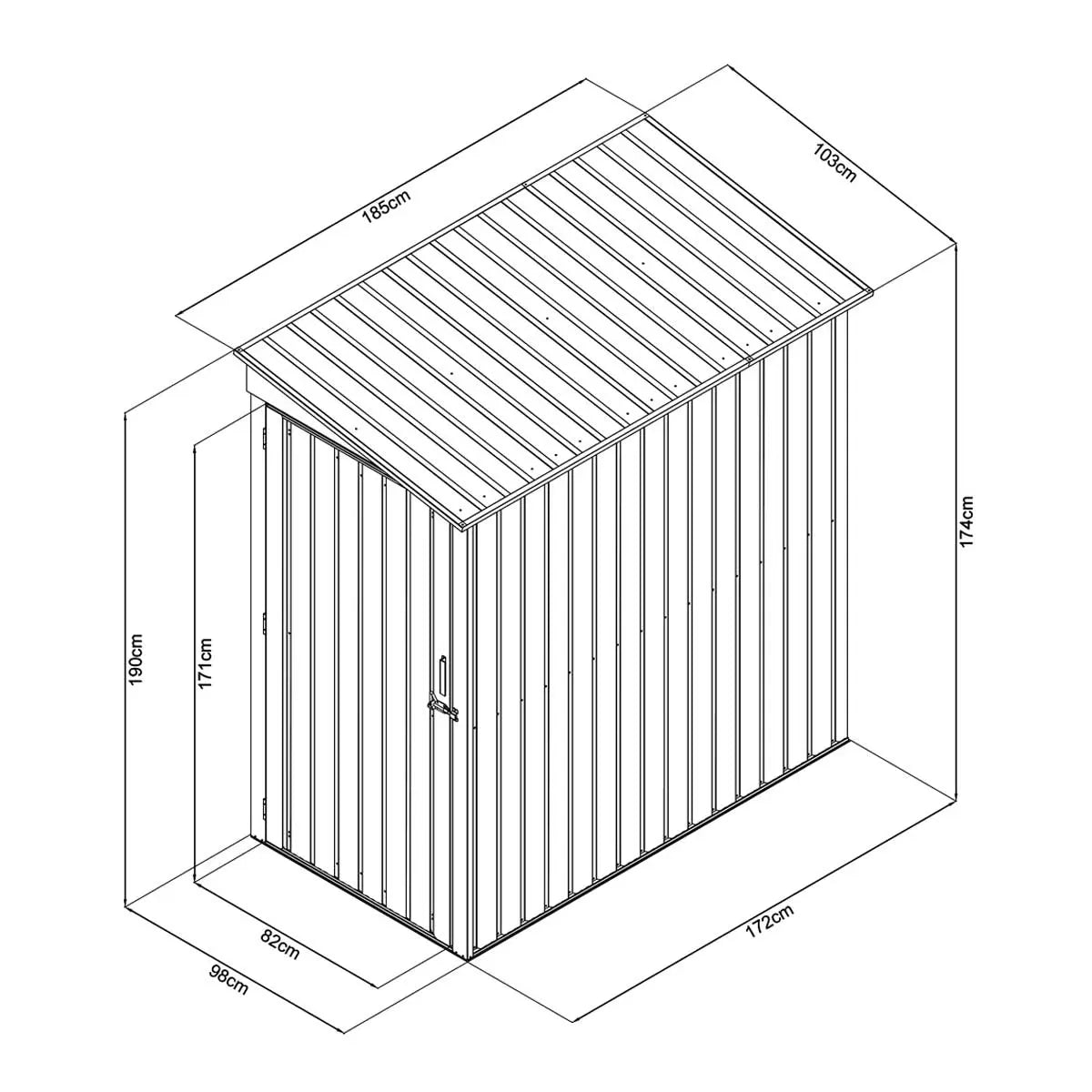 3' x 6' Galvanized Metal Pent Shed, 29 GA Corrugated Metal, 75" Upper edge, TMG-MS0306-2