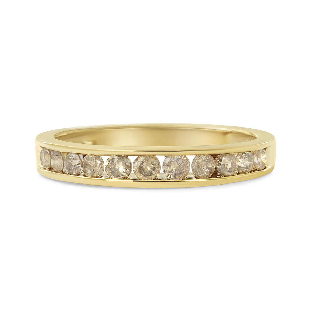 14K Yellow Gold Plated .925 Sterling Silver 1/2 Cttw Channel Set Round Champagne Diamond 11 Stone Band Ring (K-L Color, I1-I2 Clarity)-4