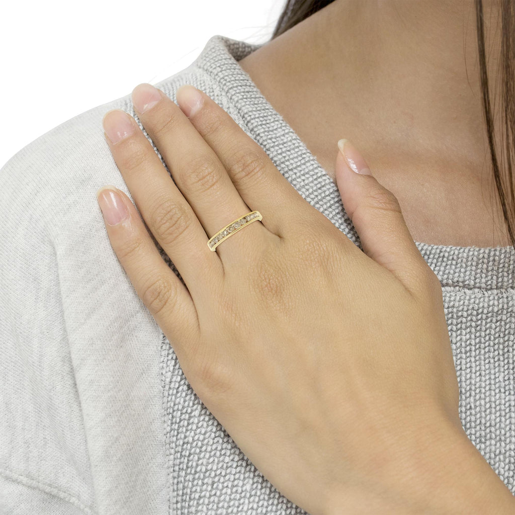 14K Yellow Gold Plated .925 Sterling Silver 1/2 Cttw Channel Set Round Champagne Diamond 11 Stone Band Ring (K-L Color, I1-I2 Clarity)-2