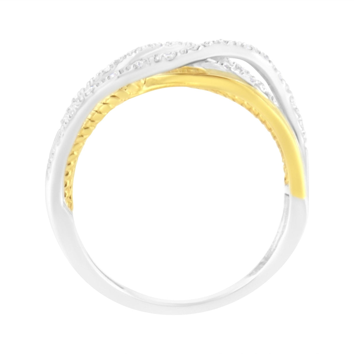 10K Yellow Gold Plated .925 Sterling Silver 1/10 Cttw Diamond Multi Row Crossover Ring Band (I-J Color, I1-I2 Clarity)-3