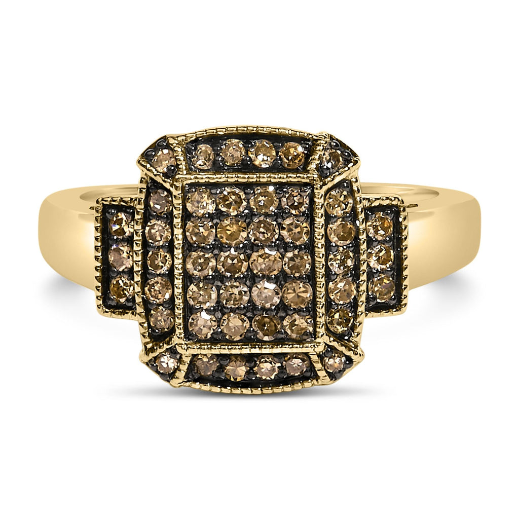 10K Yellow Gold Plated .925 Sterling Silver 1/2 Cttw Champagne Diamond Step Up Ring-0