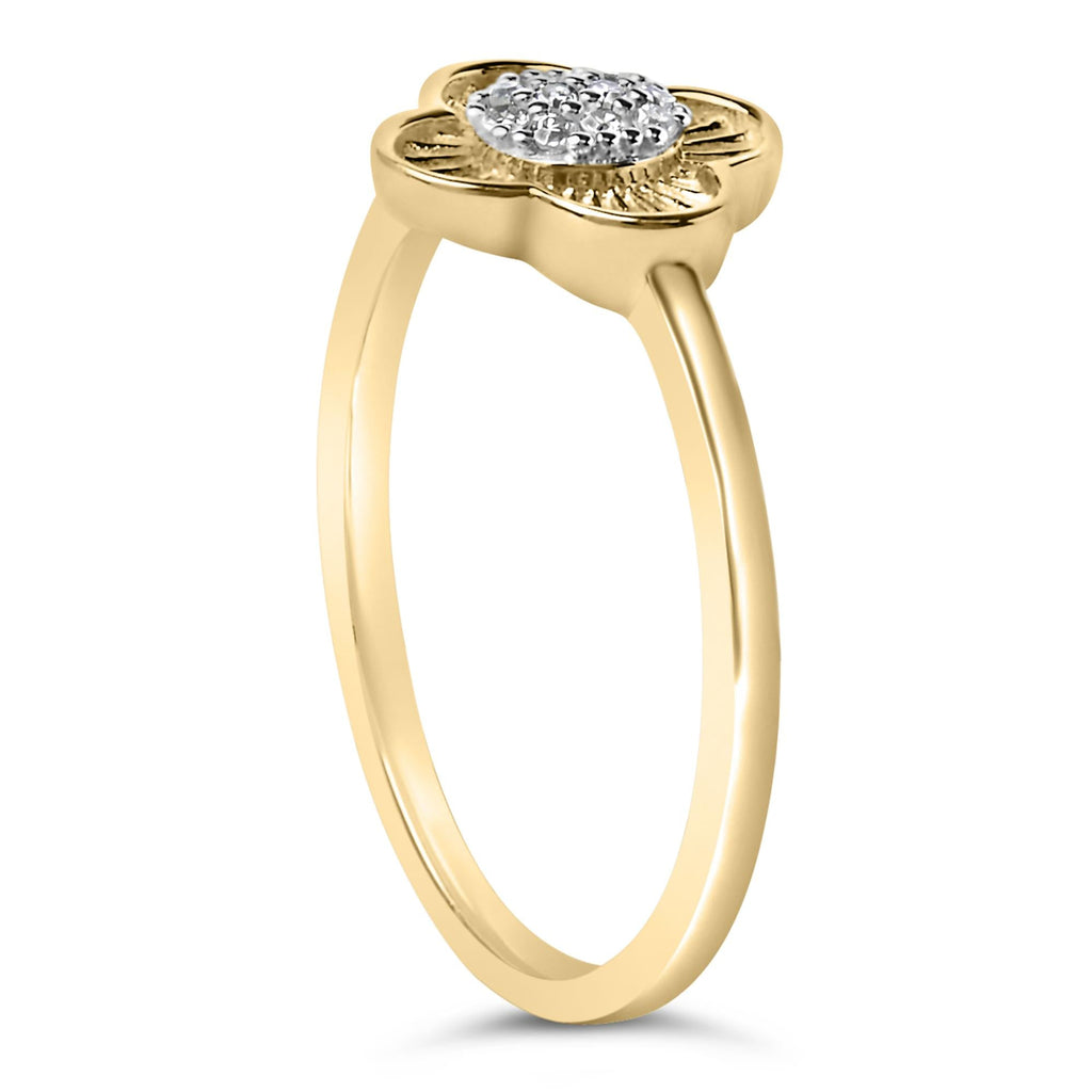 14K Yellow Gold Plated Silver Diamond Accent Clover Ring-4