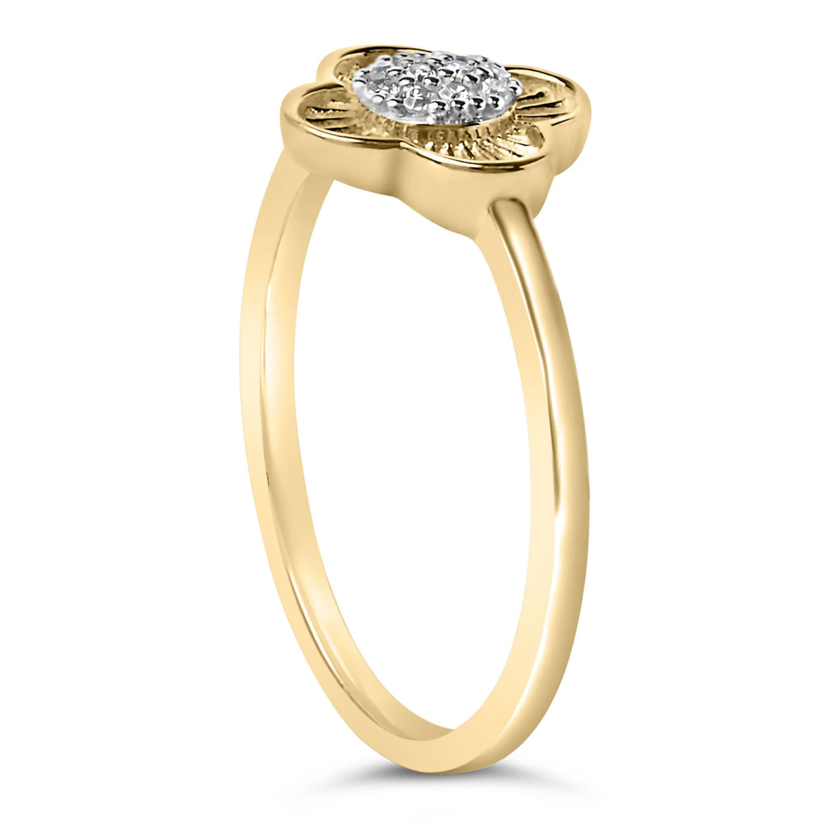 14K Yellow Gold Plated Silver Diamond Accent Clover Ring-4