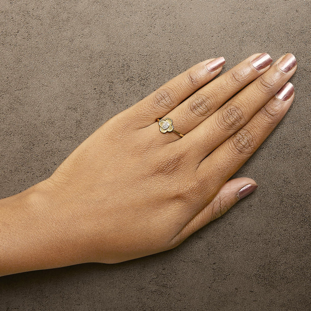 14K Yellow Gold Plated Silver Diamond Accent Clover Ring-2