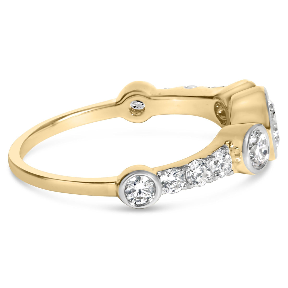 10K Yellow Gold Plated Silver 1.0 Cttw Round Lab Grown Diamond Bezel Station Ring-1
