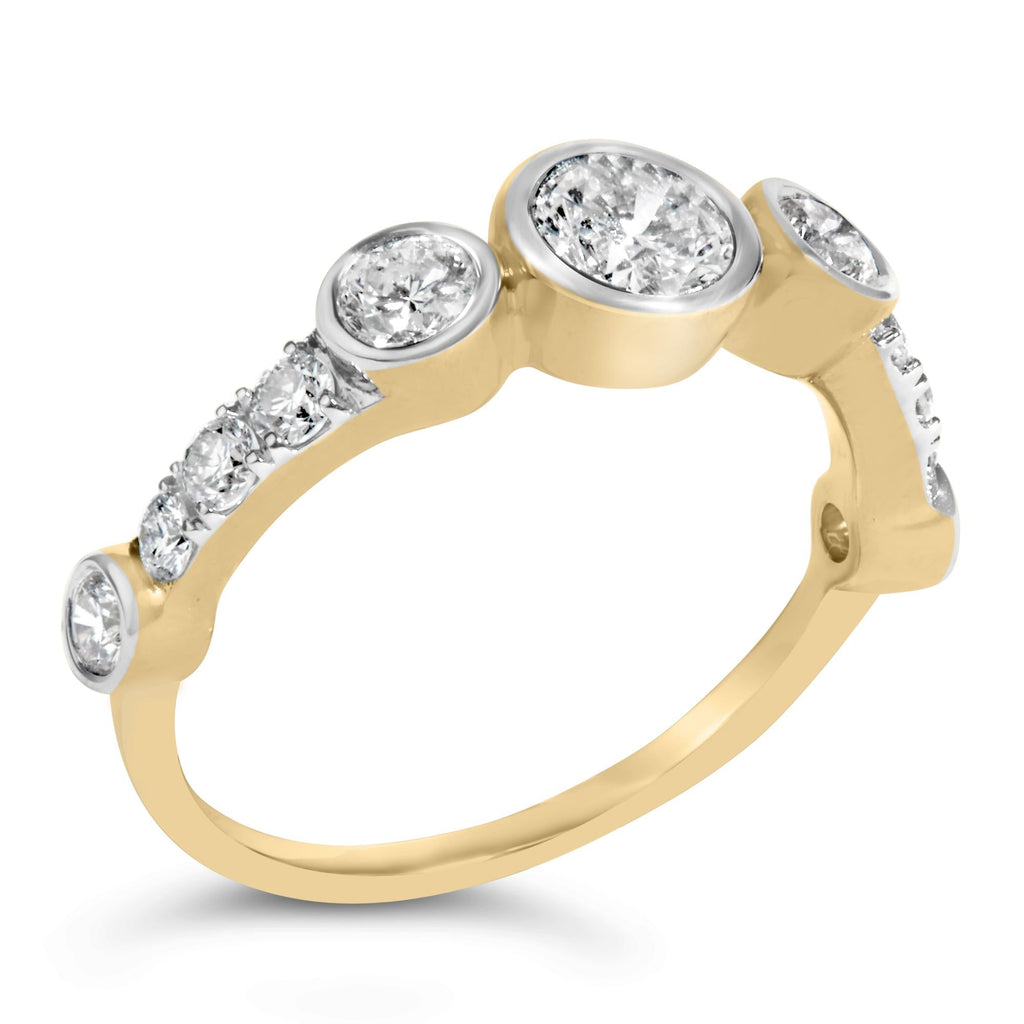 10K Yellow Gold Plated Silver 1.0 Cttw Round Lab Grown Diamond Bezel Station Ring-3
