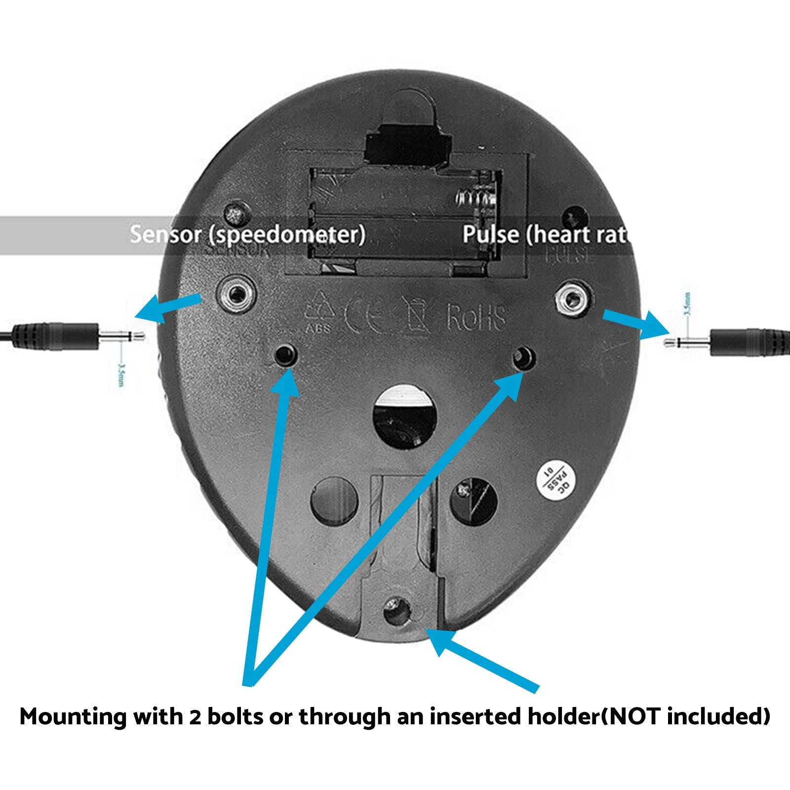 Black plastic replacement exercise bike monitor speedometer with digital display and connection cables. — view 4