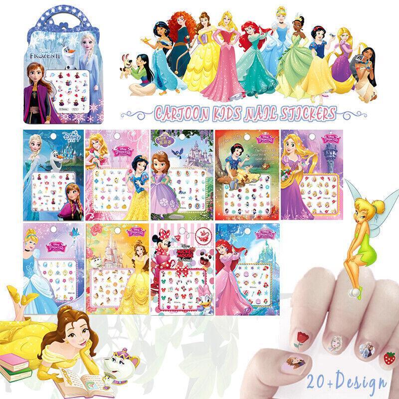 Kids nail art stickers sheet featuring colorful magical characters for safe mess free play