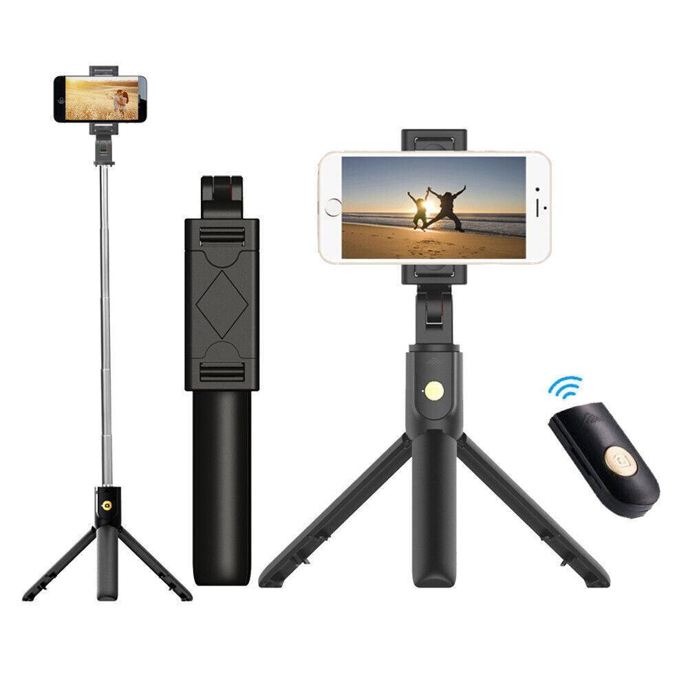 Black foldable wireless Bluetooth selfie stick and extendable tripod mount for mobile phones — view 4