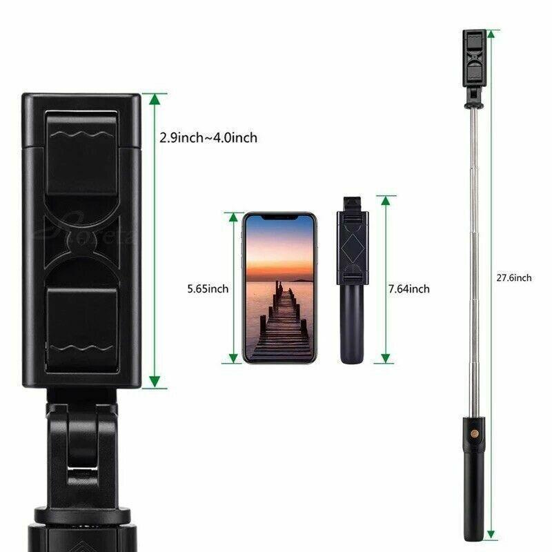 Black foldable wireless Bluetooth selfie stick and extendable tripod mount for mobile phones — view 5