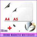 White flexible magnetic fridge whiteboard with included black marker pen and built-in eraser cap.