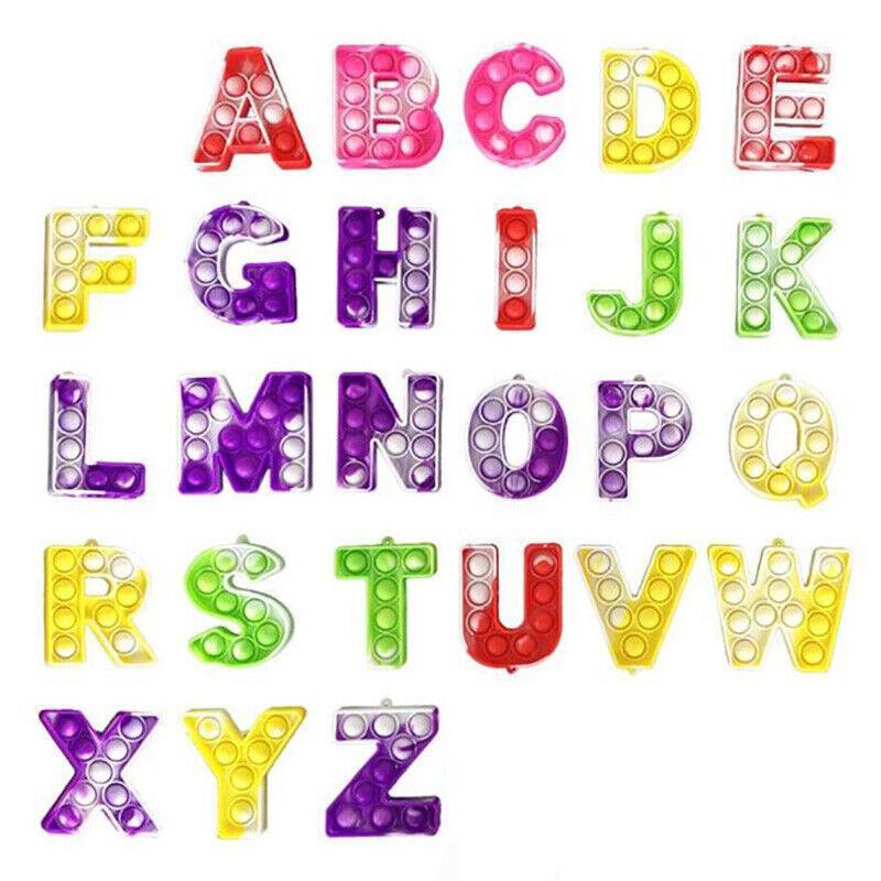 Large capital letter pop it keychain sensory fidget toy with metal ring for backpacks — view 2