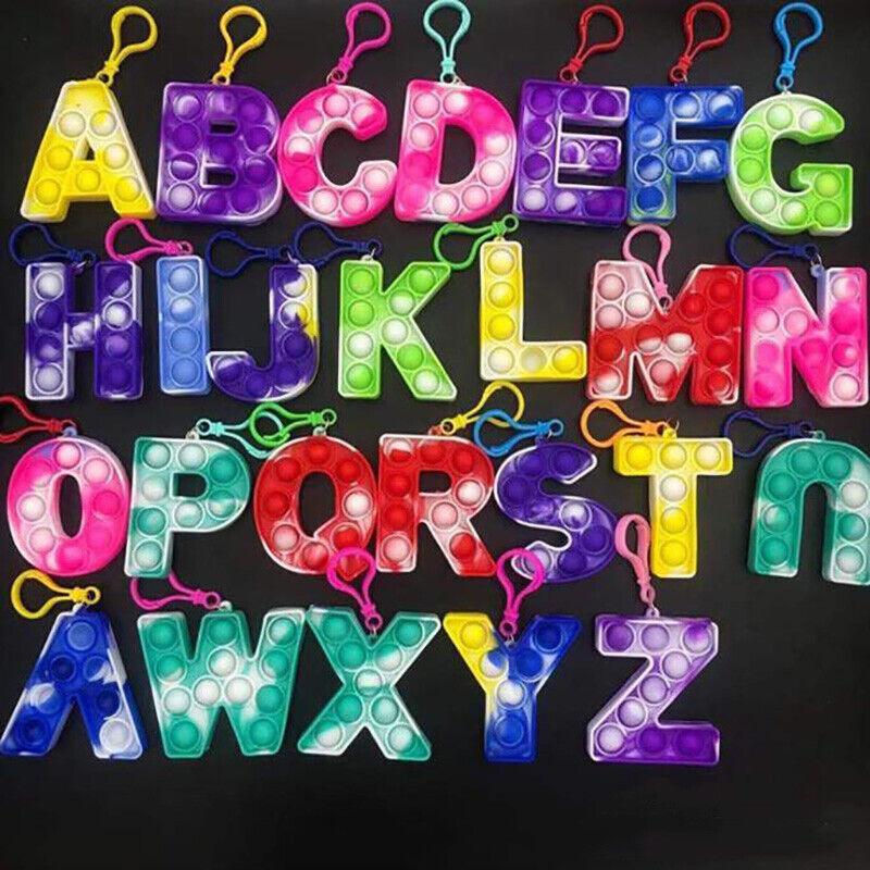 Large capital letter pop it keychain sensory fidget toy with metal ring for backpacks — view 5