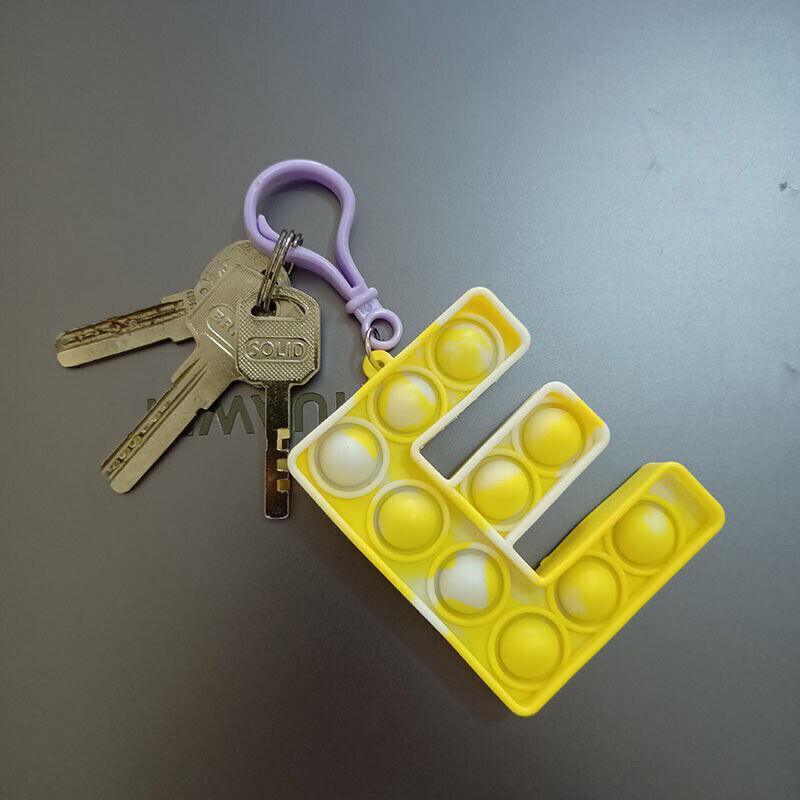 Large capital letter pop it keychain sensory fidget toy with metal ring for backpacks — view 4