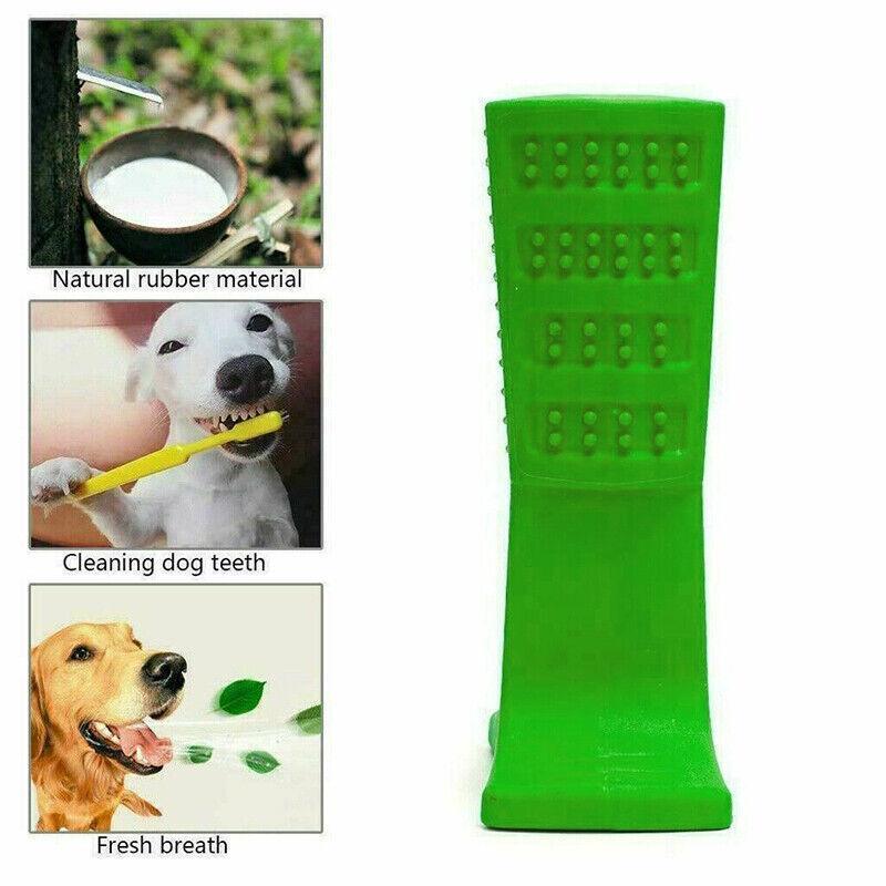 Meat flavored dog toothbrush chew toy with cleaning bristles and a stabilizing base pad — view 3