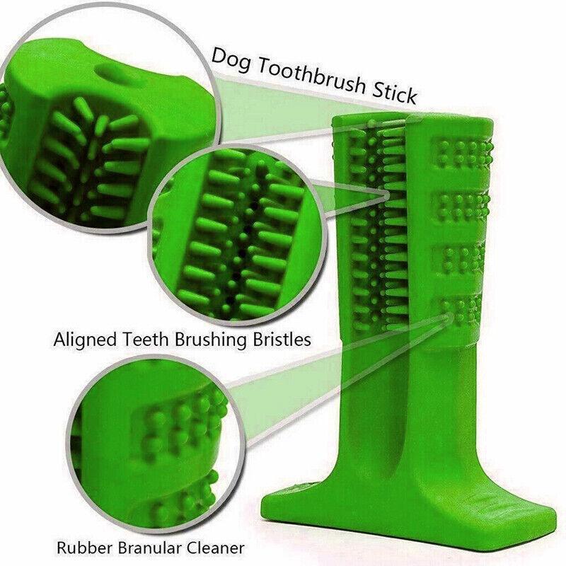 Meat flavored dog toothbrush chew toy with cleaning bristles and a stabilizing base pad — view 5