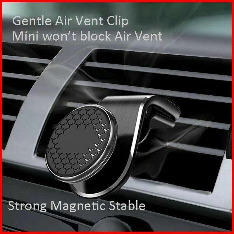 Universal car phone holder mounted on air vent, featuring black and silver aluminum alloy design — view 5