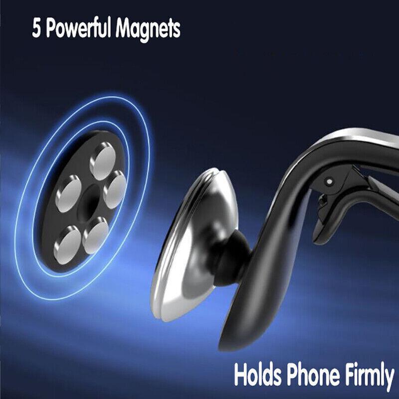 Universal car phone holder mounted on air vent, featuring black and silver aluminum alloy design — view 4