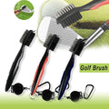 Double sided golf club cleaning brush with retractable clip and groove spike in black plastic