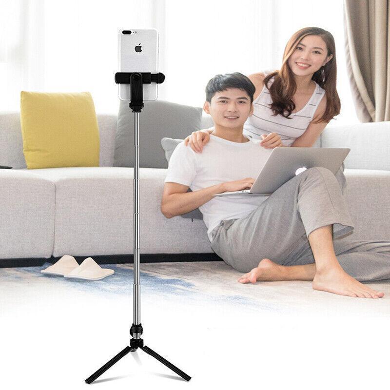 Bluetooth selfie stick tripod in black plastic and stainless steel with wireless remote and phone mount — view 5