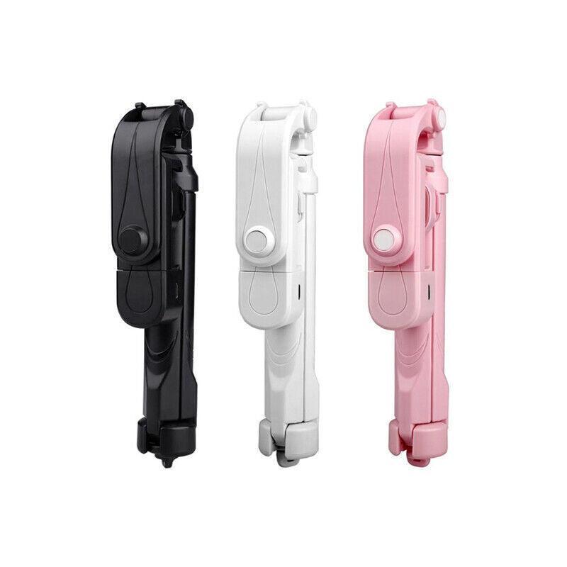 Bluetooth selfie stick tripod in black plastic and stainless steel with wireless remote and phone mount — view 2