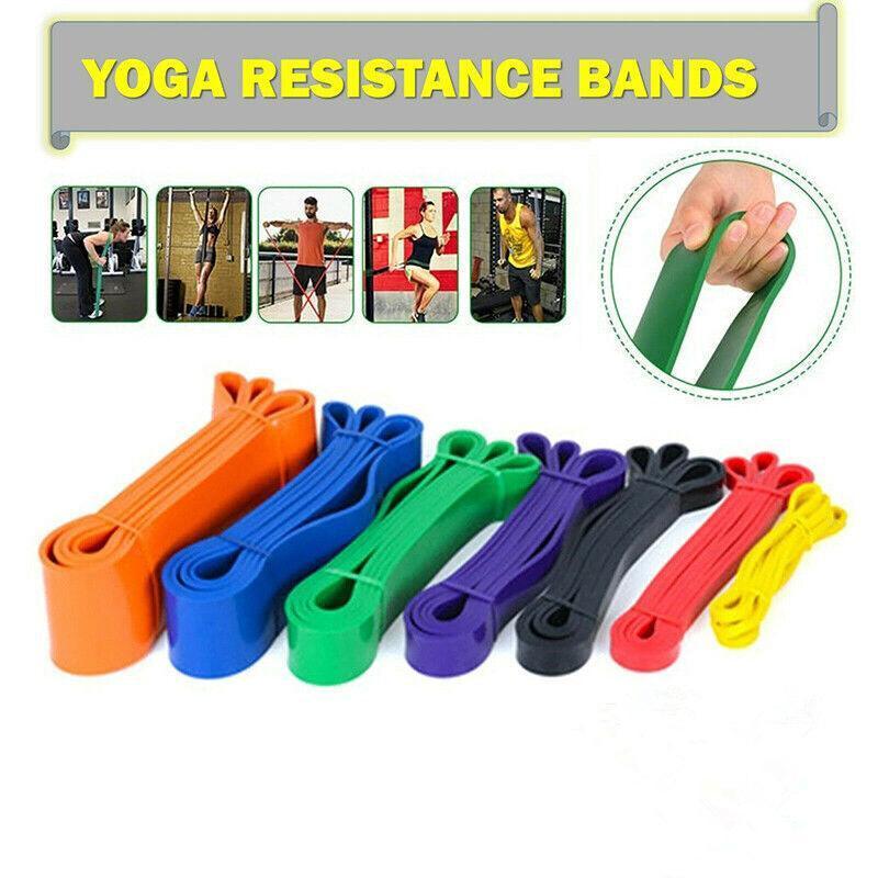 Heavy duty natural latex resistance workout bands in multiple colors for yoga and strength training