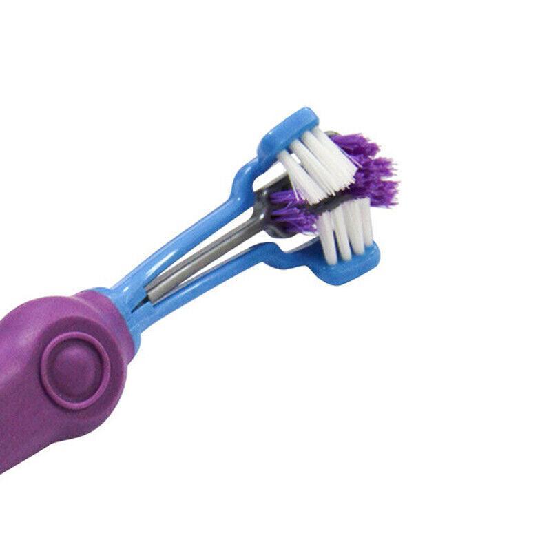 Three-sided pet toothbrush with soft bristles and ergonomic handle for dog and cat dental cleaning — view 4